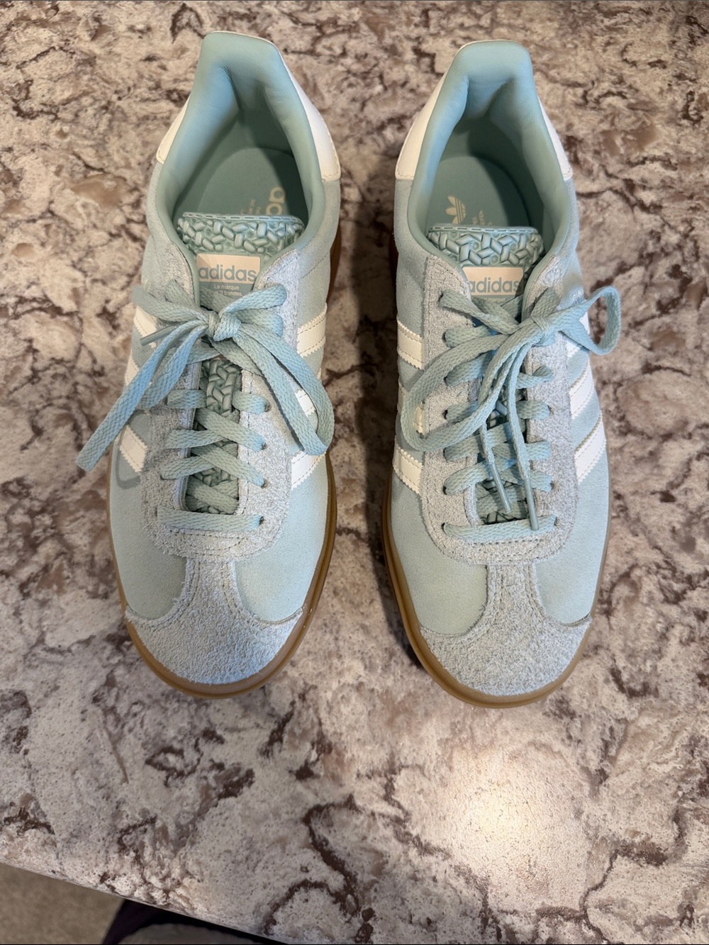 adidas Women Pale turquoise Suede & Textile Sneakers with White Stripes